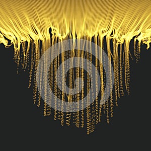 Array with Dynamic Emitted Particles. 3D Technology Style. A Glowing Grid. Abstract Background.