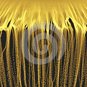 Array with Dynamic Emitted Particles. 3D Technology Style. A Glowing Grid. Abstract Background.