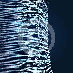 Array with Dynamic Emitted Particles. 3D Technology Style. A Glowing Grid. Abstract Background. Vector Illustration