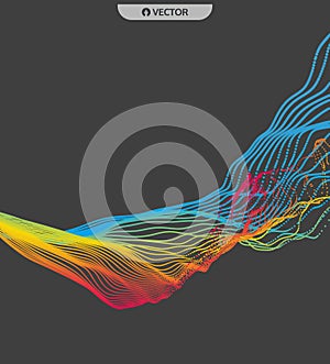 Array with Dynamic Emitted Particles. Flowing Particle Waves. Abstract Science or Technology Background. Graphic Design. 3D