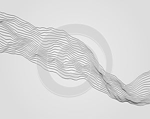 Array with Dynamic Emitted Particles. Flowing Particle Waves. Abstract Science or Technology Background. Graphic Design. Motion