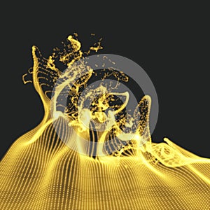 Array with Dynamic Emitted Particles. Water Splash Imitation. Abstract Background.