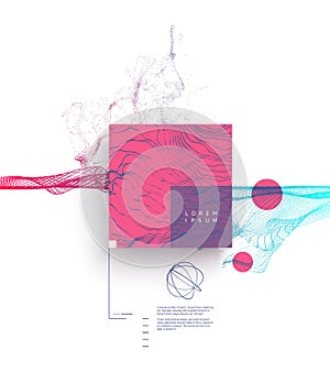 Array with dynamic emitted particles. Water splash imitation. Abstract background. Vector illustration