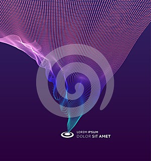 Array with dynamic particles. 3d futuristic technology style. Abstract background. Vector illustration