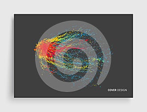Array with dynamic particles. Cover design template. 3d technology style. Abstract background. Vector illustration