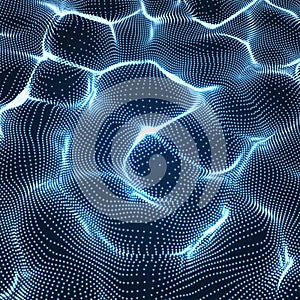Array with Dynamic Particles. 3d Futuristic technology style. Abstract Background. Texture. Glowing points.