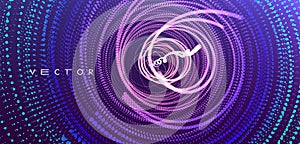 Array with dynamic particles. Swirl with connected dots. Abstract science or technology background. 3d vector illustration