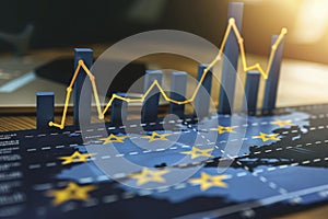 An array of economic charts depicting the growth of the European Union's economy, showcasing upward trends and