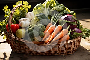 Array of farm fresh produce, neatly gathered in an ivory basket