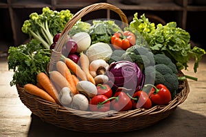 Array of farm fresh produce, neatly gathered in an ivory basket