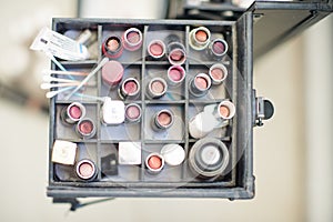 An array of lipstick and other make up as part of a makeup kit o