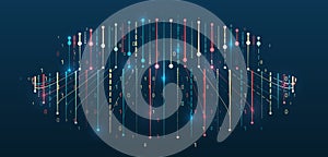 An array of multi-colored lines. Hi-tech concept of data structuring. Futuristic fragmentation of information. Big data