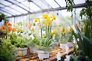 array of orchids in a greenhouse with humidity controls