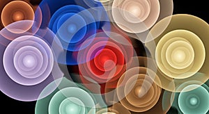 An array of overlapping translucent circles in a digital illustration, presenting a