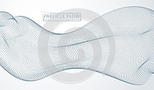 Array of particles flowing, dynamic sound wave. 3d vector illustration. Mesh of blurred dots, beautiful illustration.