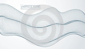 Array of particles flowing, dynamic sound wave. 3d vector illustration. Mesh of blurred dots, beautiful illustration.