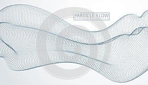 Array of particles flowing, dynamic sound wave. 3d vector illustration. Mesh of blurred dots, beautiful illustration.