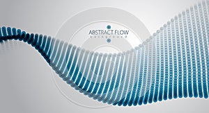 Array of particles flowing, dynamic sound wave. 3d vector illustration. Mesh of blurred dots, beautiful illustration.