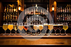 array of saison beers displayed on a bar counter photo
