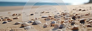 An array of seashells strewn across the sandy expanse of a pristine beach