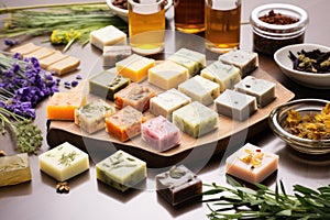 array of soap bars with botanicals