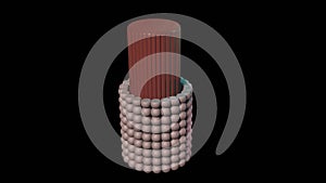 Microtubule , microfilament surrounded by atoms. 3d render illustration view 2 photo