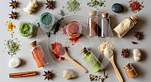 An array of spices and herbs