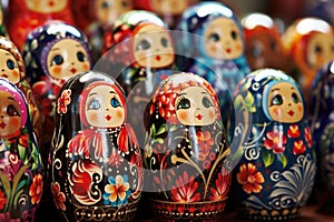 array of traditional russian matryoshka dolls