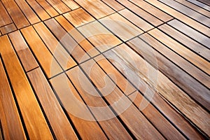 an array of variously finished teak deck pieces