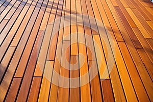 an array of variously finished teak deck pieces