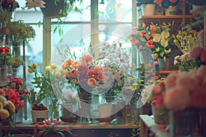 Array of vibrant flowers inside a delightful flower boutique