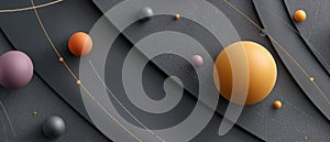 An array of vibrant shapes and lines illustrates data visualization, featuring glowing spheres and vertical bars in a tech