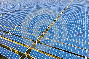 Arrays of blue solar panels on photovoltaic power station