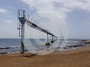 Arrecife airport on the island of Lanzarote, Canary Islands. Spain Image of the sea, beach and panel of lights of indication