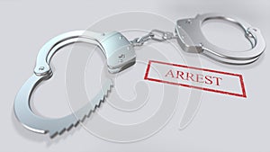 Arrest Word and Handcuffs 3D Illustration