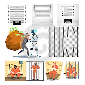 Arrested Character Criminal And Prison Set Vector photo