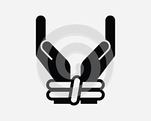 Arrested Handcuffed Handcuff Abducted Abduction Slavery Slave Bondage Black and White Icon Sign Symbol Vector Artwork Clipart