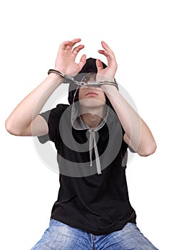 Arrested Young Man in Handcuffs