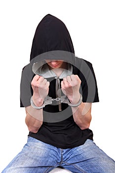 Arrested Young Man in Handcuffs