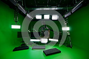 Arri lights in green screen studio for virtual production and vfx