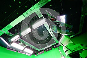 Arri lights in green screen studio for virtual production and vfx