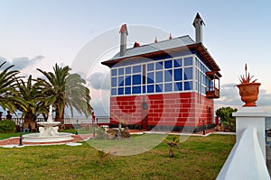 Arrieta, Blue House at sunset, Lanzarote Spain photo