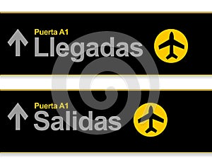 Arrival and departures airport signs in Spanish