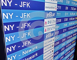 Arrival display board at airport terminal