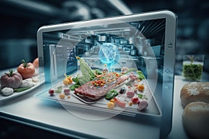 The arrival of FoodTech, innovation and digitalisation in the food industry, background, illustration, generative ai