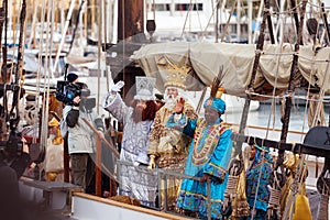 Arrival of the Magi to Barcelona port by ship