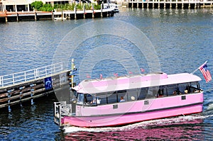 Arrival of pink water taxi, South Florida