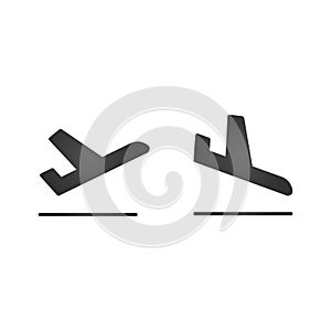 Arrivals and departure plane icons. Simple black take off and landing airplane signs. vector illustration.