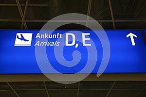 Arrivals sign - Frankfurt Airport