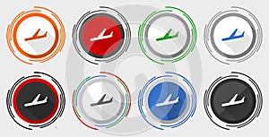 Arrivals vector icons, flight, airplane vector icons, set of colorful web buttons in eps 10